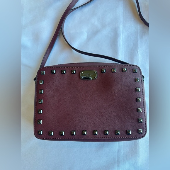 Michael Kors Burgundy Black Studded Crossbody Jet Set Purse - Picture 1 of 12